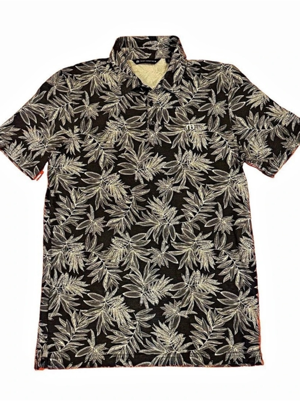 TravisMathew Men's Floral Polo in Navy & White Size Medium
